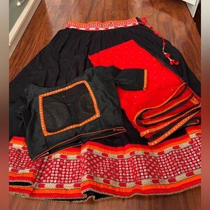 Black and Red Lehenga with mirror work